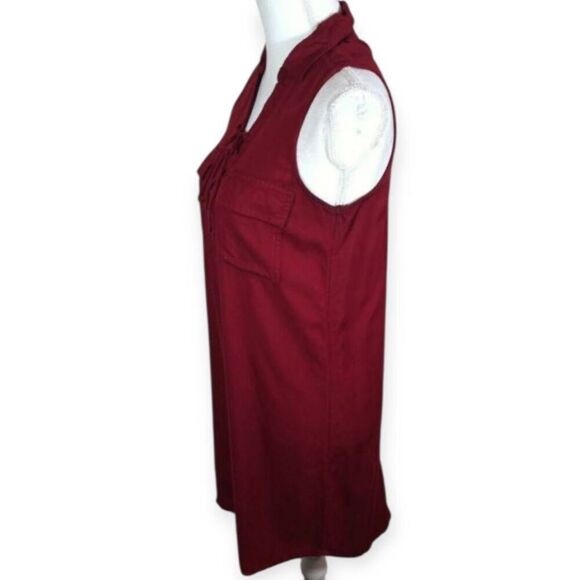SO BURGUNDY COLLARD LACE UP SLEEVELESS SHIRT DRESS SZ.XS EUC. - Picture 4 of 8